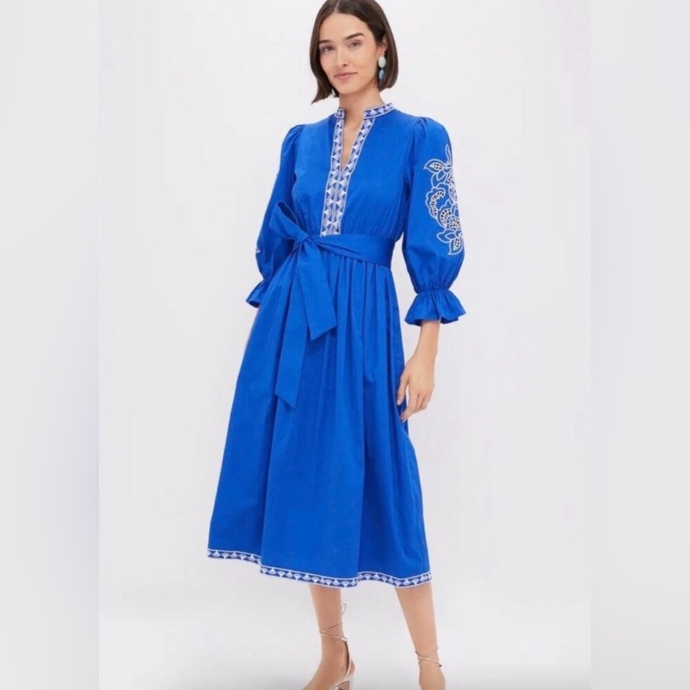 Tuckernuck Hyacinth House Royal Blue Embroidered Midi Dress - NWT